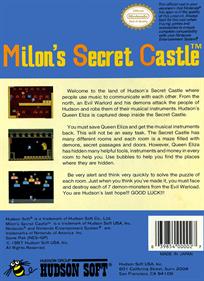 Milon's Secret Castle - Box - Back Image