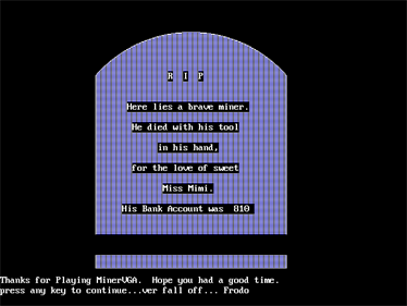 MinerVGA - Screenshot - Game Over Image