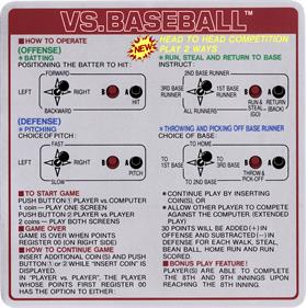 Vs. BaseBall - Arcade - Controls Information Image
