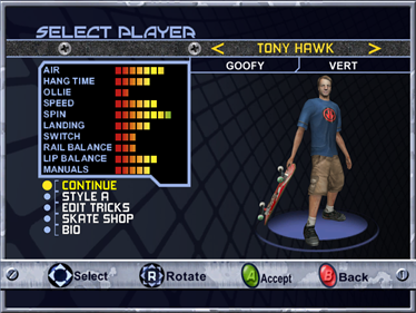 Tony Hawk's Pro Skater 2x - Screenshot - Game Select Image