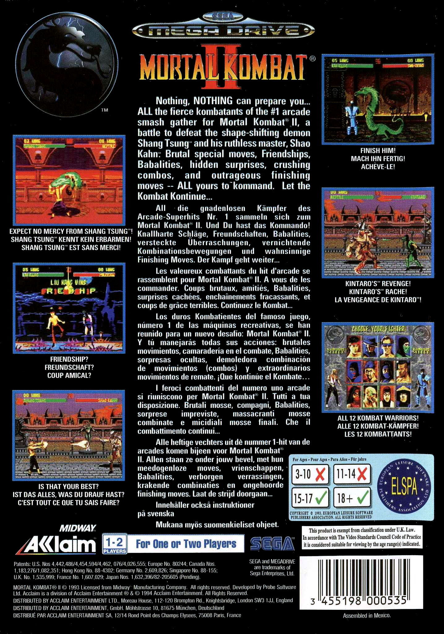 Hey SEGA veterans, I remember my Mortal Kombat II experience on Sega Mega  Drive over 20 years ago - there definitely was Shao Khan's voice announcing  rounds! Now all the roms/cart I