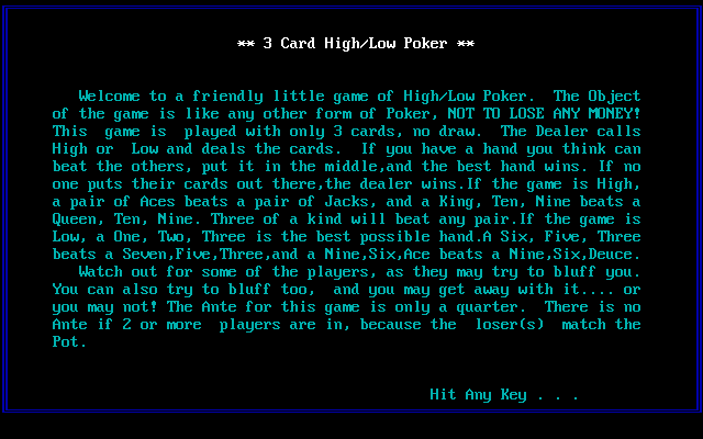 3 Card High Low Poker