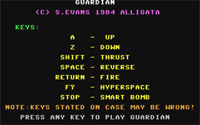 Guardian (Alligata Software) - Screenshot - Game Title Image