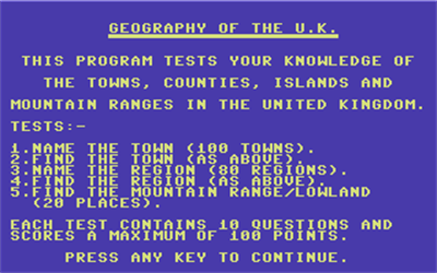 U.K. Geography - Screenshot - Game Select Image