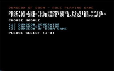 Dungeon of Doom - Screenshot - Game Select Image