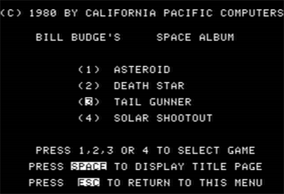 Bill Budge's Space Album - Screenshot - Game Select Image