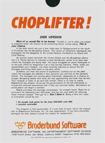 Choplifter! - Box - Back Image