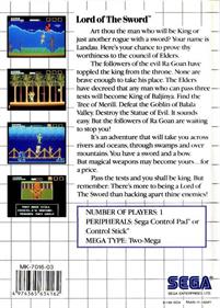 Lord of the Sword - Box - Back Image