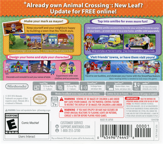 Animal Crossing: New Leaf - Welcome amiibo - Box - Back Image