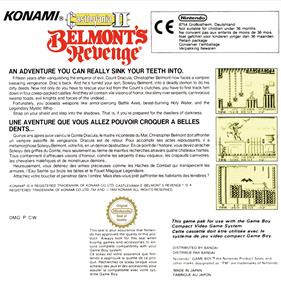 Castlevania II: Belmont's Revenge - Box - Back Image