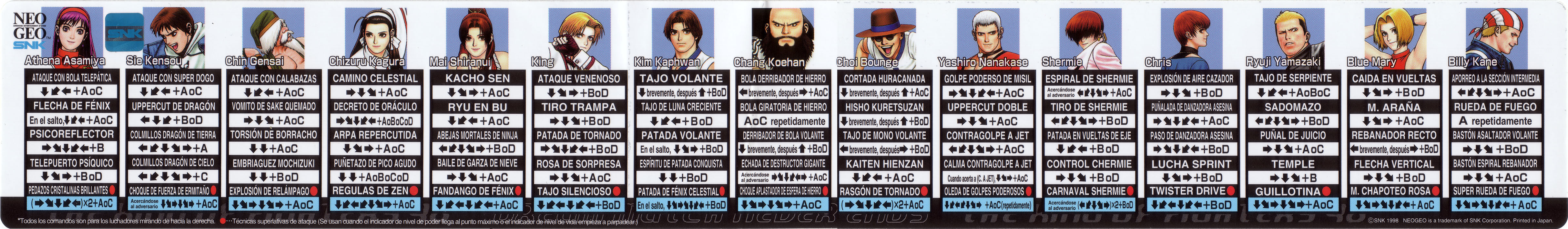 COMBO KOF 98: Seleção de Golpes The king Of Fighters' 98