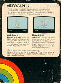 Videocart-7: Math Quiz II (Multiplication & Division) - Box - Back Image