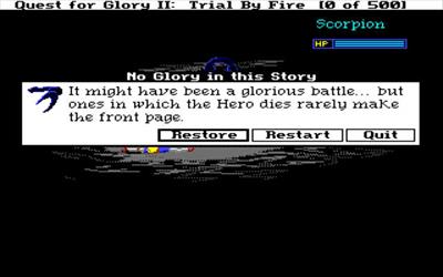 Quest for Glory II: Trial by Fire - Screenshot - Game Over Image