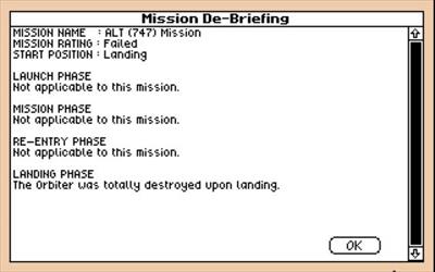Shuttle: The Space Flight Simulator - Screenshot - Game Over Image