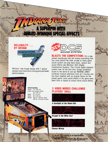 Indiana Jones: The Pinball Adventure - Advertisement Flyer - Back Image