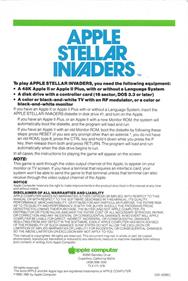 Apple Stellar Invaders - Box - Back Image