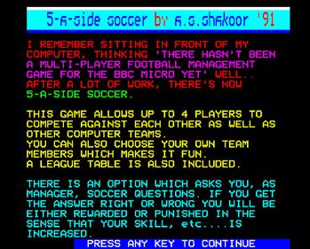 5-A-Side Soccer - Screenshot - Game Title Image
