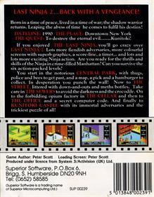 Last Ninja 2 - Box - Back Image