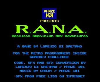 R.A.N.A.: Reckless Amphibian New Adventures - Screenshot - Game Title Image