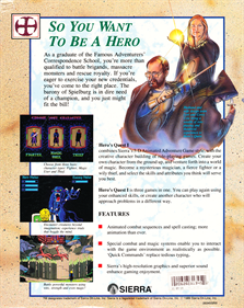 Hero's Quest: So You Want To Be a Hero - Box - Back Image