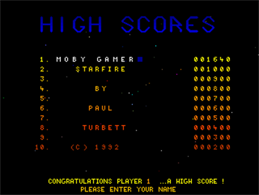 Starfire - Screenshot - High Scores Image