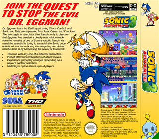 Sonic Advance 3 - Box - Back Image