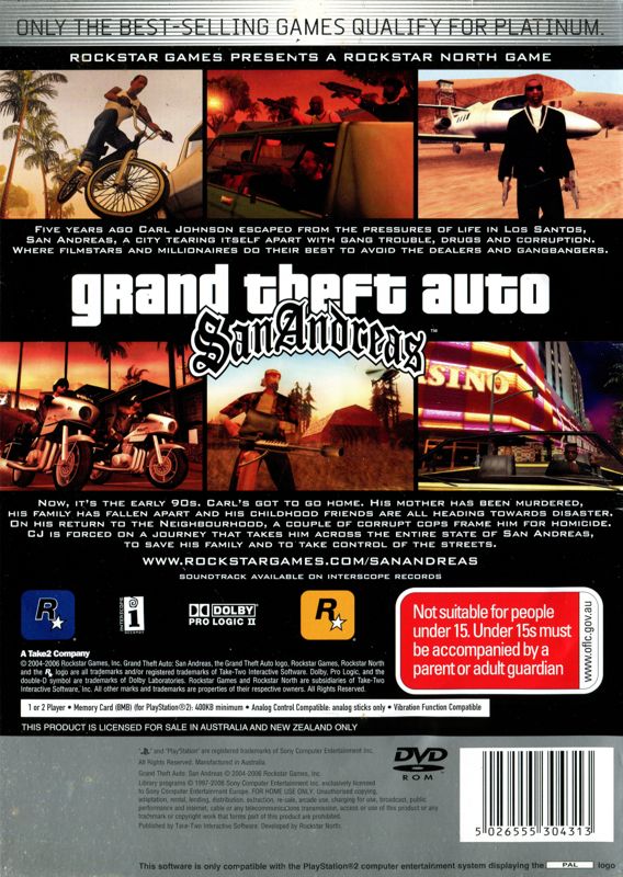  San Andreas PS2 Replacement Game Box Case + Cover Art Work Only