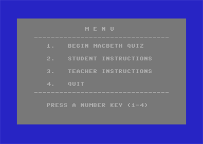 Macbeth Quiz - Screenshot - Game Select Image