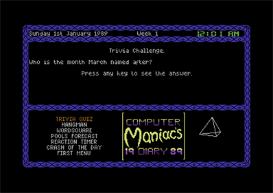 Computer Maniacs 1989 Diary - Screenshot - Gameplay Image