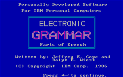Electronic Grammar: Parts of Speech - Screenshot - Game Title Image