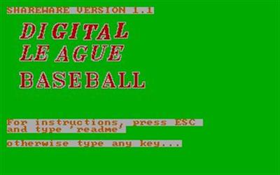 Digital League Baseball - Screenshot - Game Title Image