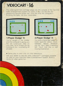 Videocart-16: Dodge-It - Box - Back Image