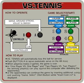 Vs. Tennis - Arcade - Controls Information Image