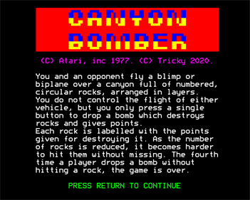 Canyon Bomber - Screenshot - Game Title Image