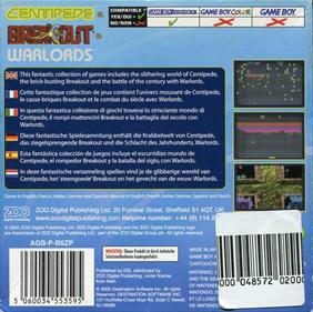 Centipede / Breakout / Warlords - Box - Back Image