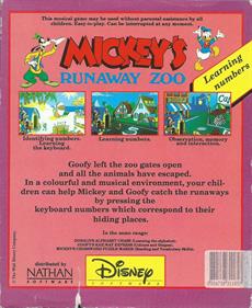 Mickey's Runaway Zoo - Box - Back Image
