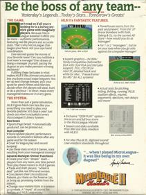 MicroLeague Baseball II - Box - Back Image