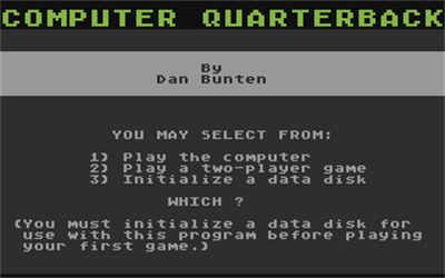 Computer Quarterback - Screenshot - Game Select Image
