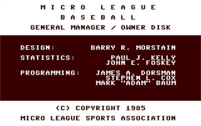 MicroLeague Baseball: General Managers Owners Disk - Screenshot - Game Title Image