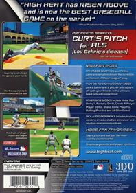 High Heat Major League Baseball 2003 - Box - Back Image