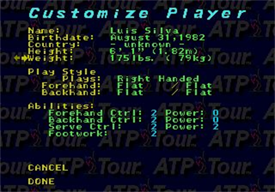 ATP Tour Championship Tennis - Screenshot - Game Select Image