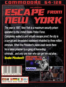 Escape from New York (Flash-Soft Productions) - Box - Back Image