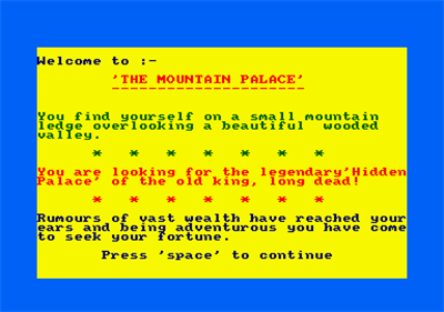 The Mountain Palace Adventure - Screenshot - Game Title Image