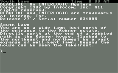 Deadline (Commodore/Infocom) - Screenshot - Gameplay Image