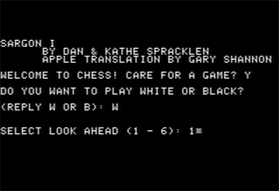 SARGON: A Computer Chess Program - Screenshot - Game Select Image