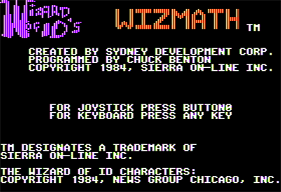 Wizard of Id's WizMath - Screenshot - Game Title Image