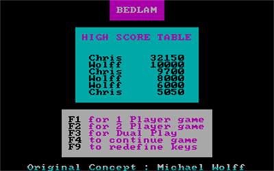 Bedlam (1988) - Screenshot - Game Title Image