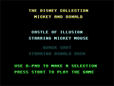 The Disney Collection: Quackshot Starring Donald Duck + Castle of Illusion Starring Mickey Mouse - Screenshot - Game Select Image