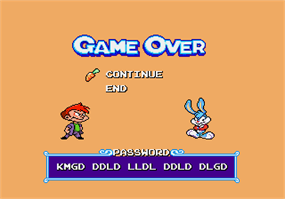 Tiny Toon Adventures: Buster's Hidden Treasure - Screenshot - Game Over Image