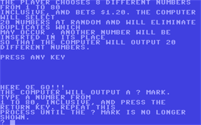 Keno (Creative Computing Software) - Screenshot - Gameplay Image